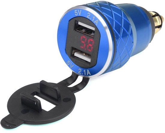 Multimetro 12V-24V 4,2A con doppia uscita USB DIN per motociclette - colore rosso per BMW