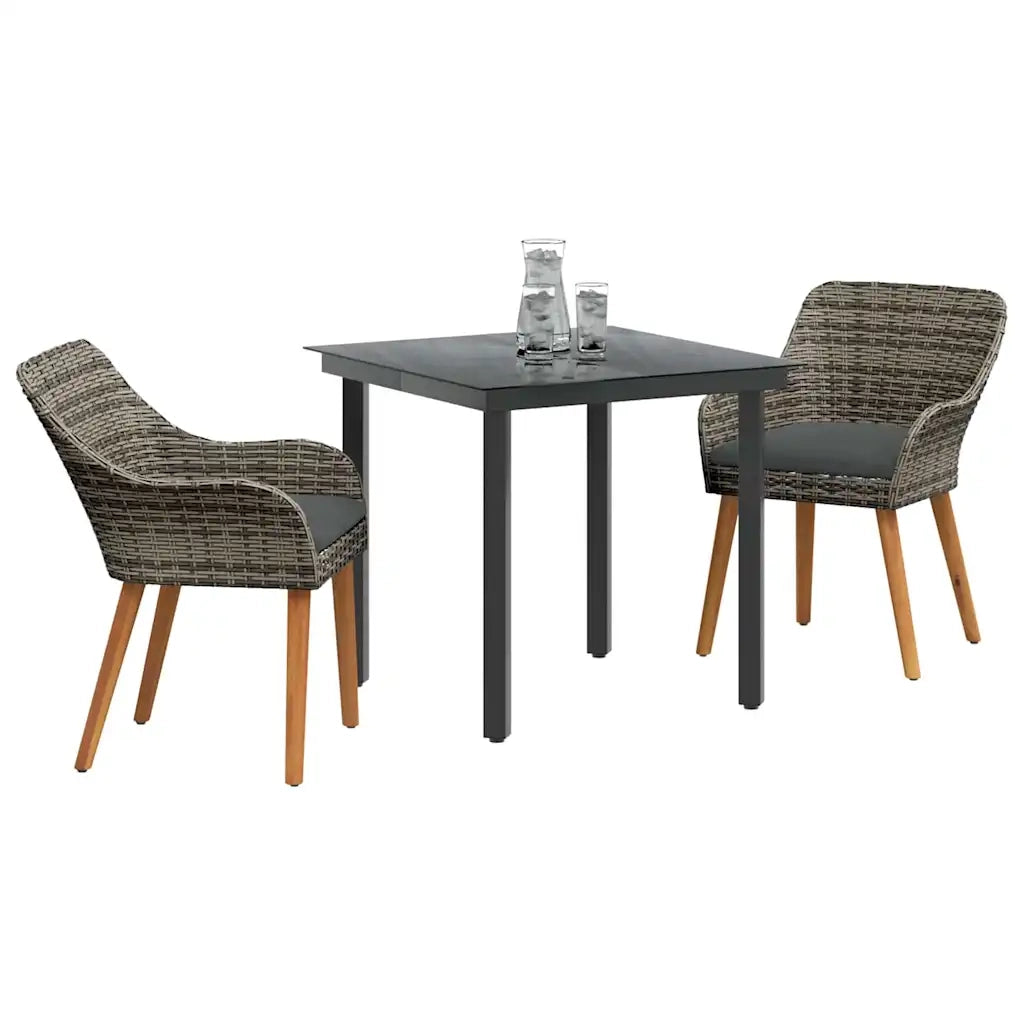 Set da Pranzo per Giardino con cuscino 3 pz | Set Salotto da Giardino Grigio polyrattan