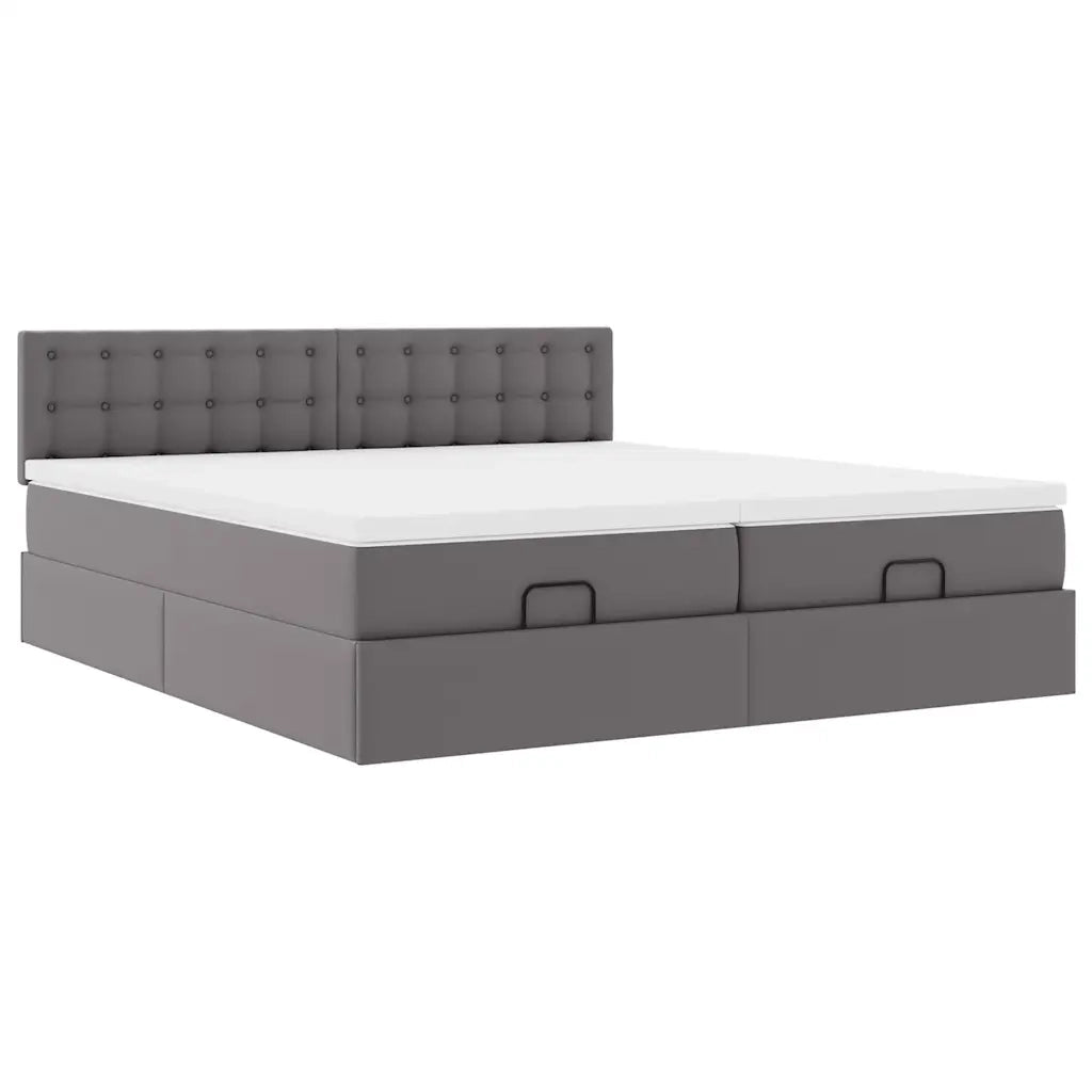 Struttura Letto Pouf con Materassi Grigio 200x200 cm Similpelle 3312813