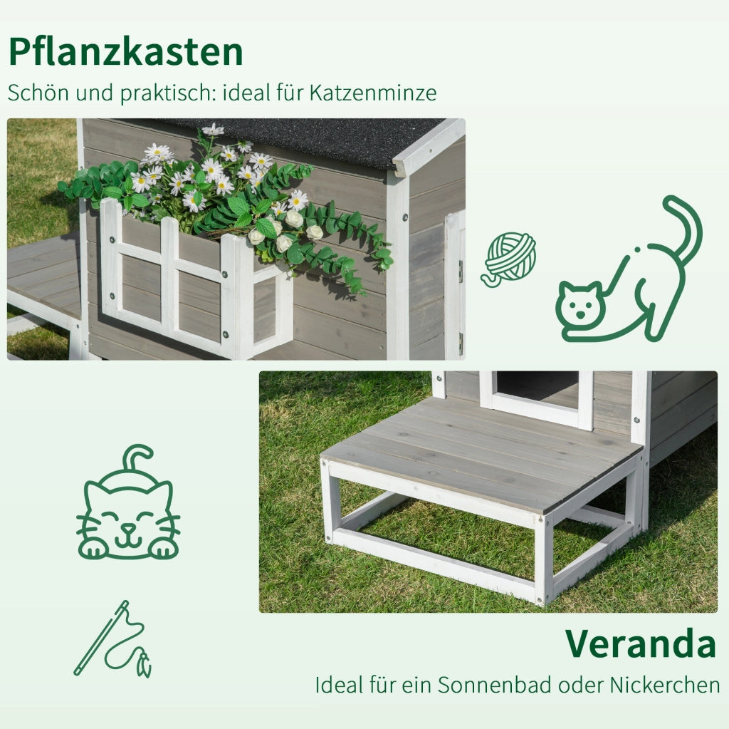 Casetta per gatti con terrazza e balcone