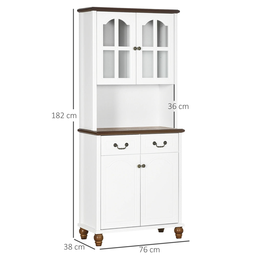Buffet Cucina Classico con 2 Cassetti e 2 Ante ¨C zephmum ¨C Bianco e Marrone 76x38x182 cm