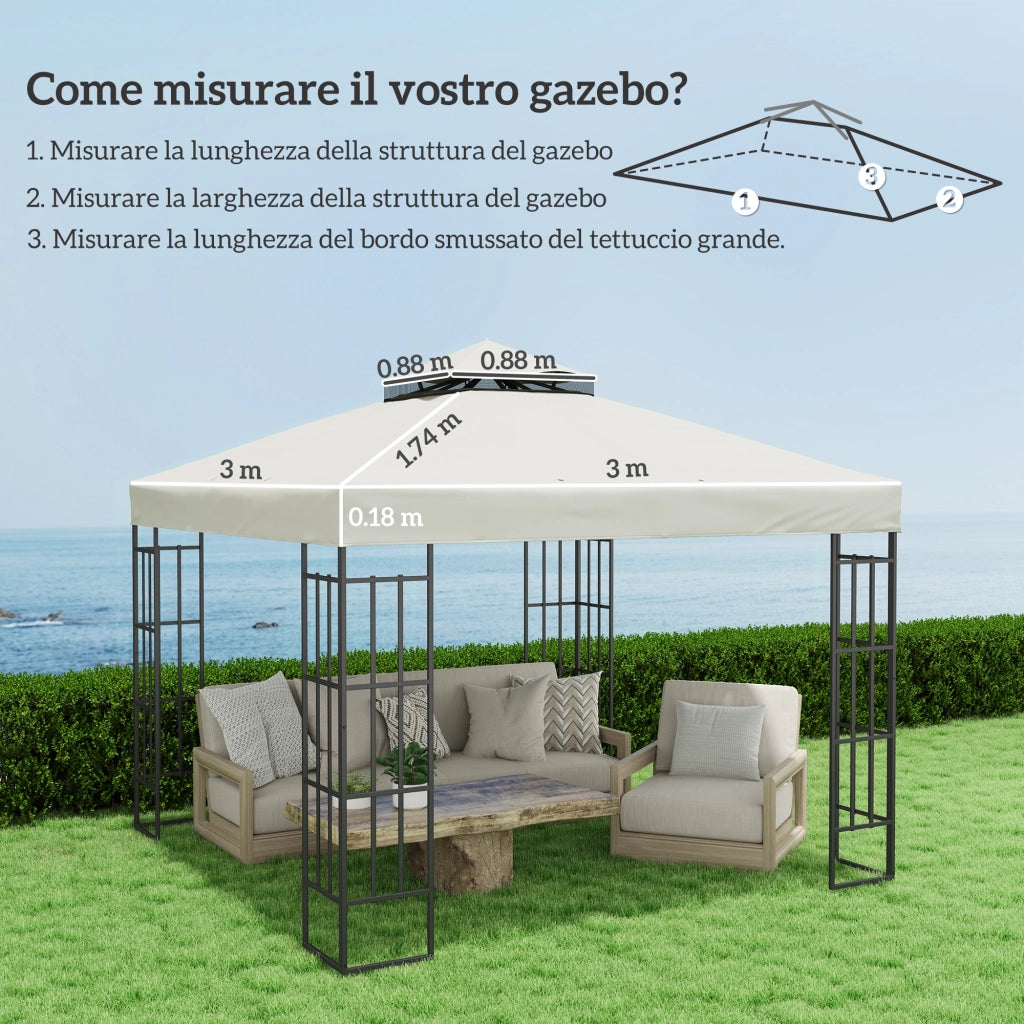 Copertura per Gazebo da Giardino 3x3 m UPF30+ a 2 Livelli in Poliestere Grigio Chiaro
