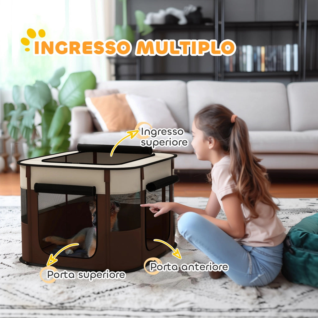 Box per Animali con 6 Finestre e 3 Porte ¨C zephmum ¨C Marrone, Poliestere e Acciaio, 74x60x45 cm