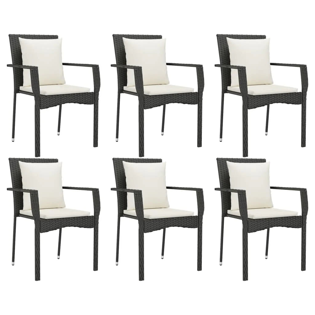 Set da pranzo da esterno in resina intrecciata nera da 7 pezzi con cuscini inclusi mobili da giardino 02_0014476