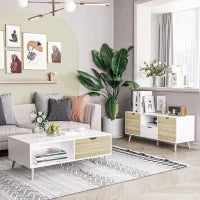 Mobile TV Moderno max 50" in Truciolato con Cassetti, Ripiani Aperti e Armadietti, 110x40x50 cm, Bianco e Colore Legno
