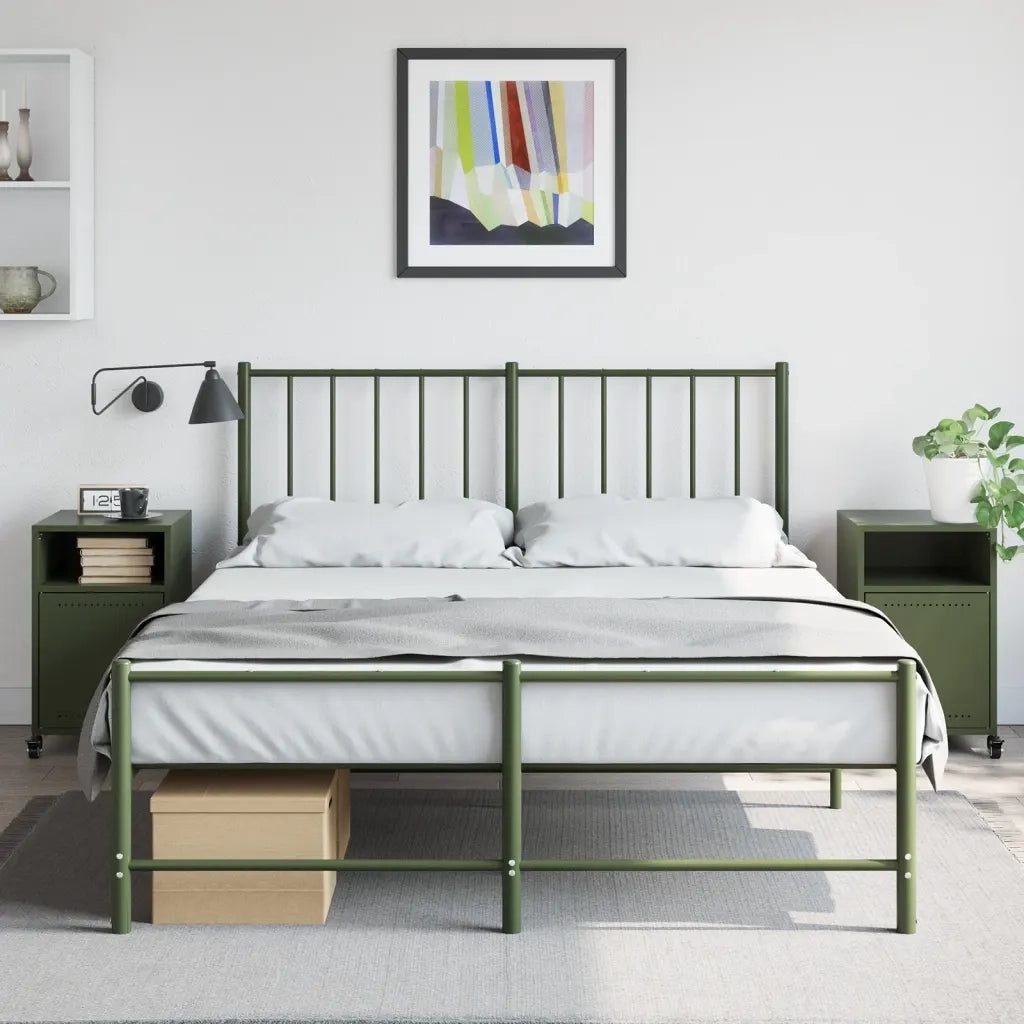 Set di 2 Comodini | Armadio da Notte | Mobiletto da notte Verde Oliva 36x39x59 cm in Acciaio