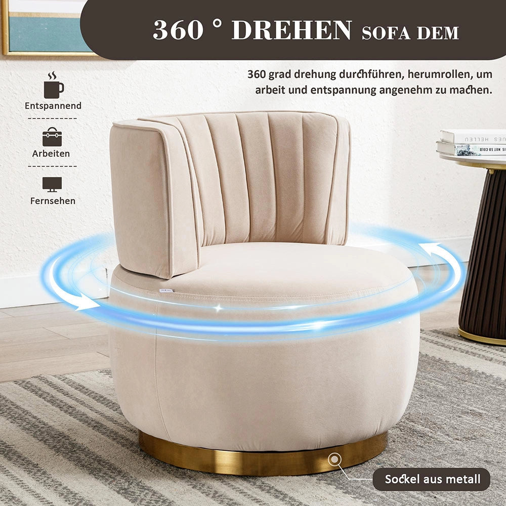 Sedia girevole moderna 360 gradi - Xylo - Struttura stabile, rivestimento in velluto, colore beige