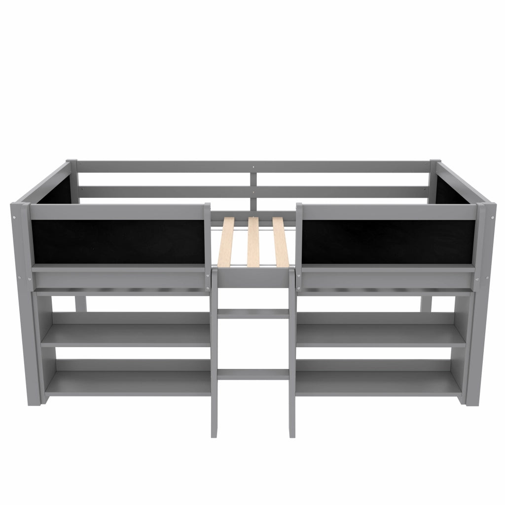 Letto a Soppalco in Pino ¨C MINIMAL ¨C Grigio, 90x200, con Rete a Doghe e Scala
