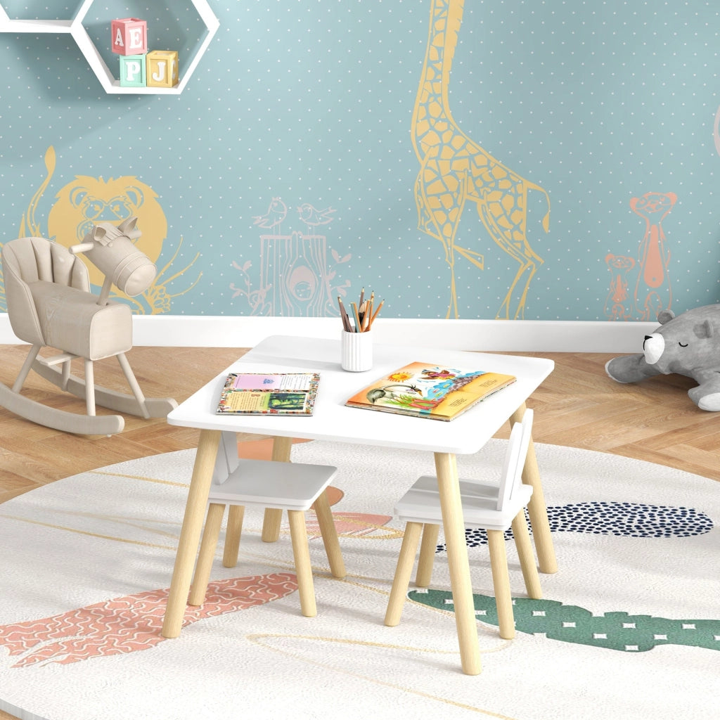 Set Tavolo con 2 Sedie per Bambini Orecchie di Coniglio Bianco