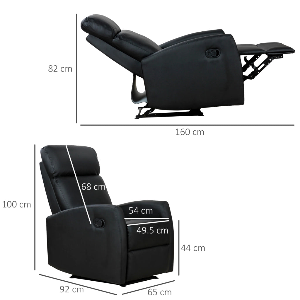 EasyComfort Poltrona Relax Reclinabile, Regolabile ed Ergonomica, in Pelle PU con Imbottitura, per Casa e Ufficio, 65x92x100 cm, Nera
