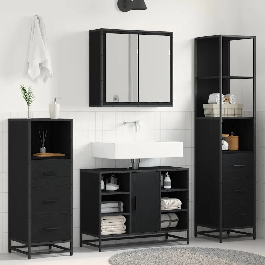 Set di mobili per il bagno 3 pcs Rovere Nero Legno multistrato 3402422