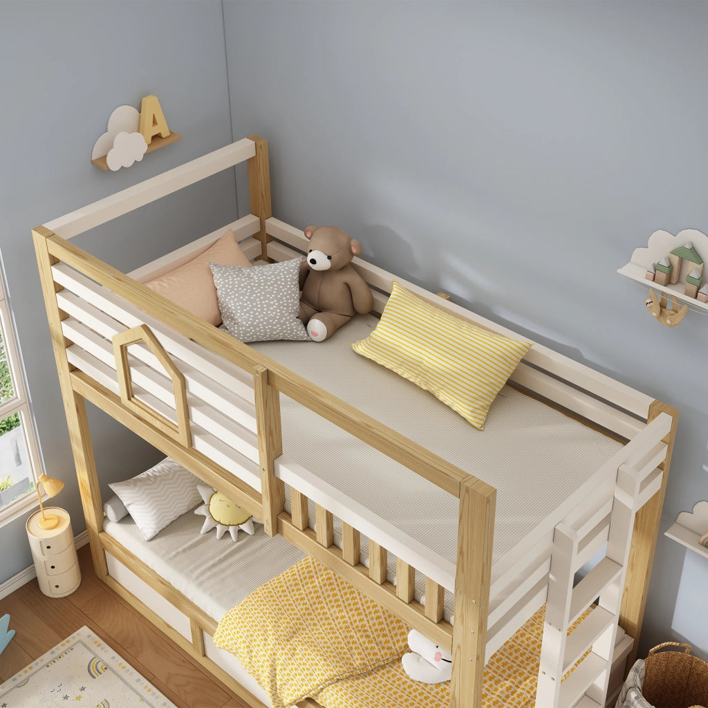 Letto a castello idraulico di 90x200 cm realizzato in rovere e legno bianco