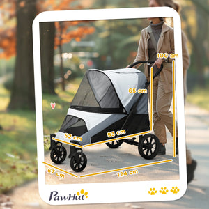 Passeggino per Cani Taglia Grande 124x67x100 cm Pieghevole con Finestre a Rete e Guinzagli Grigio