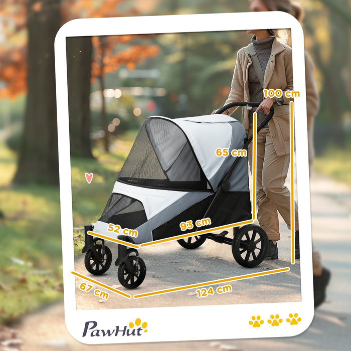 Passeggino per Cani Taglia Grande 124x67x100 cm Pieghevole con Finestre a Rete e Guinzagli Grigio