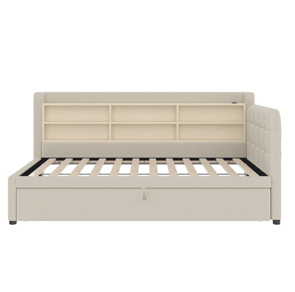 Letto multifunzione estraibile con USB e USB-C, colore beige