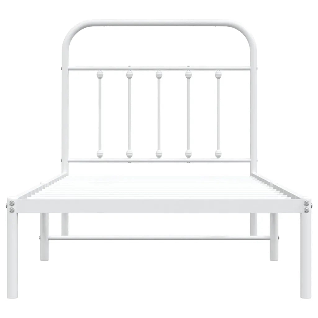 Letto singolo | Letto per adulti | Giroletto con Testiera Metallo Bianco 90x190 cm