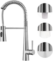Kraan da cucina, alta pressione con doccia, rubinetto estrattile, miscelatore da cucina con 3 getti, rubinetto di vasca 360° giratorio, finitura a martinetto in acciaio inossidabile.