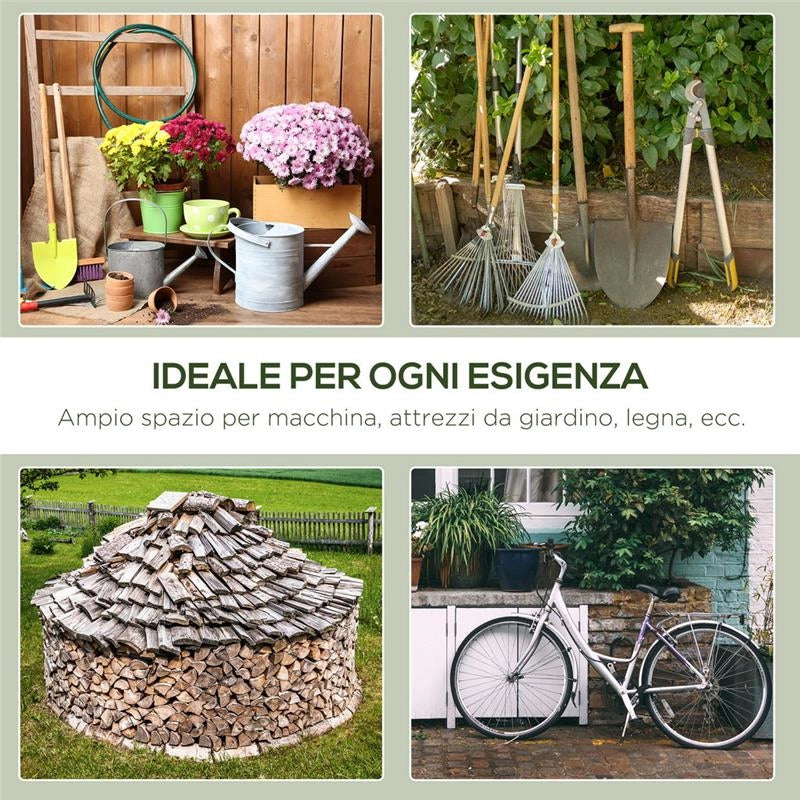 TENDONE GARAGE PER AUTO MOTO E ATTREZZI IN METALLO E TESSUTO PE 240X200X202CM
