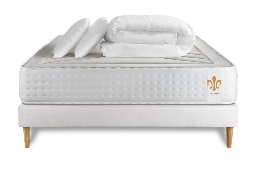 Pacchetto letto completo - Materasso 140x190cm + Box spring con doghe (kit) + 2 cuscini + Piumino - Vingt-Quatre