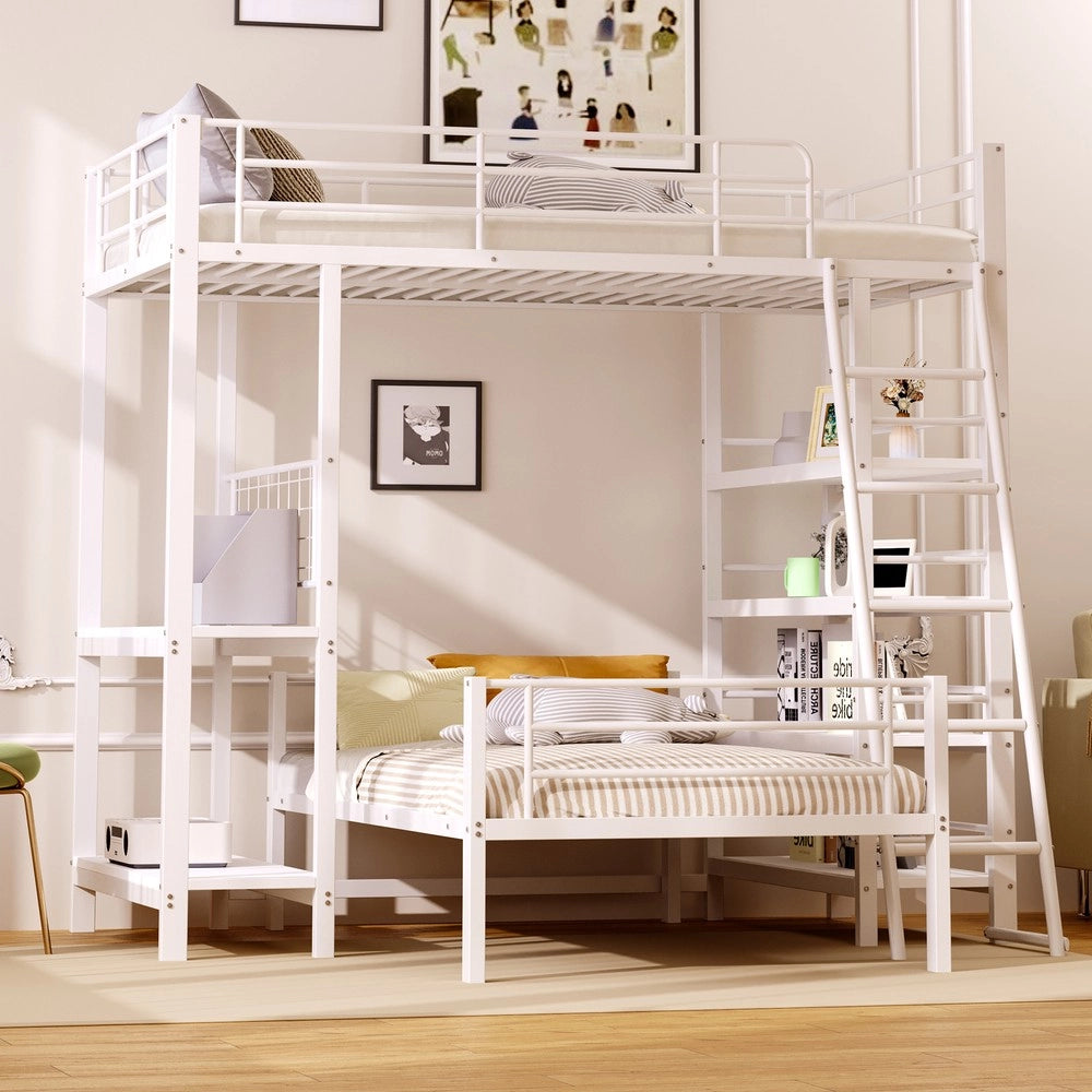 Letto a Castello in Metallo con Ripiani ¨C MINIMAL ¨C Bianco 90x200