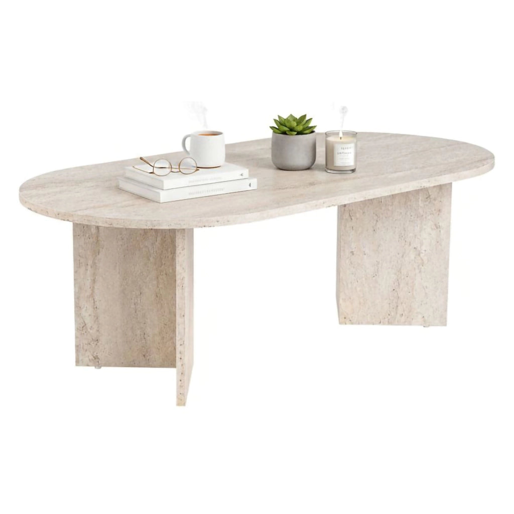 Tavolino da salotto Elain, Tavolo basso da caffè, Portariviste per divano, Ripiano da soggiorno, 119x60 h40 cm, Beige