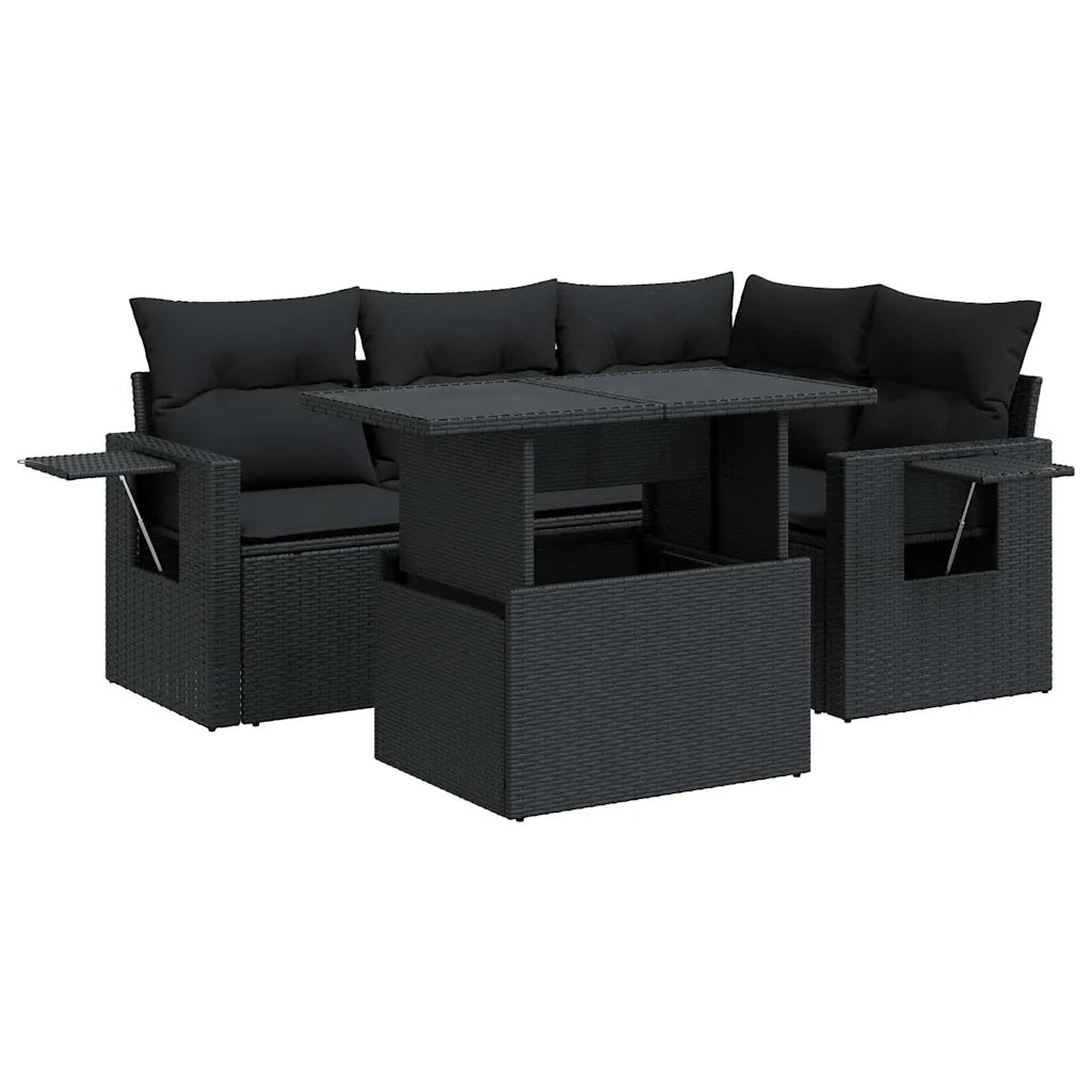 vidaXL Set Divani da Giardino 5 pz con Cuscini in Polyrattan Nero