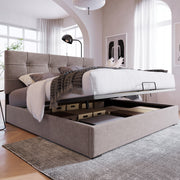 Letto imbottito 140x200 - Xylo - Grigio chiaro con telaio sollevabile