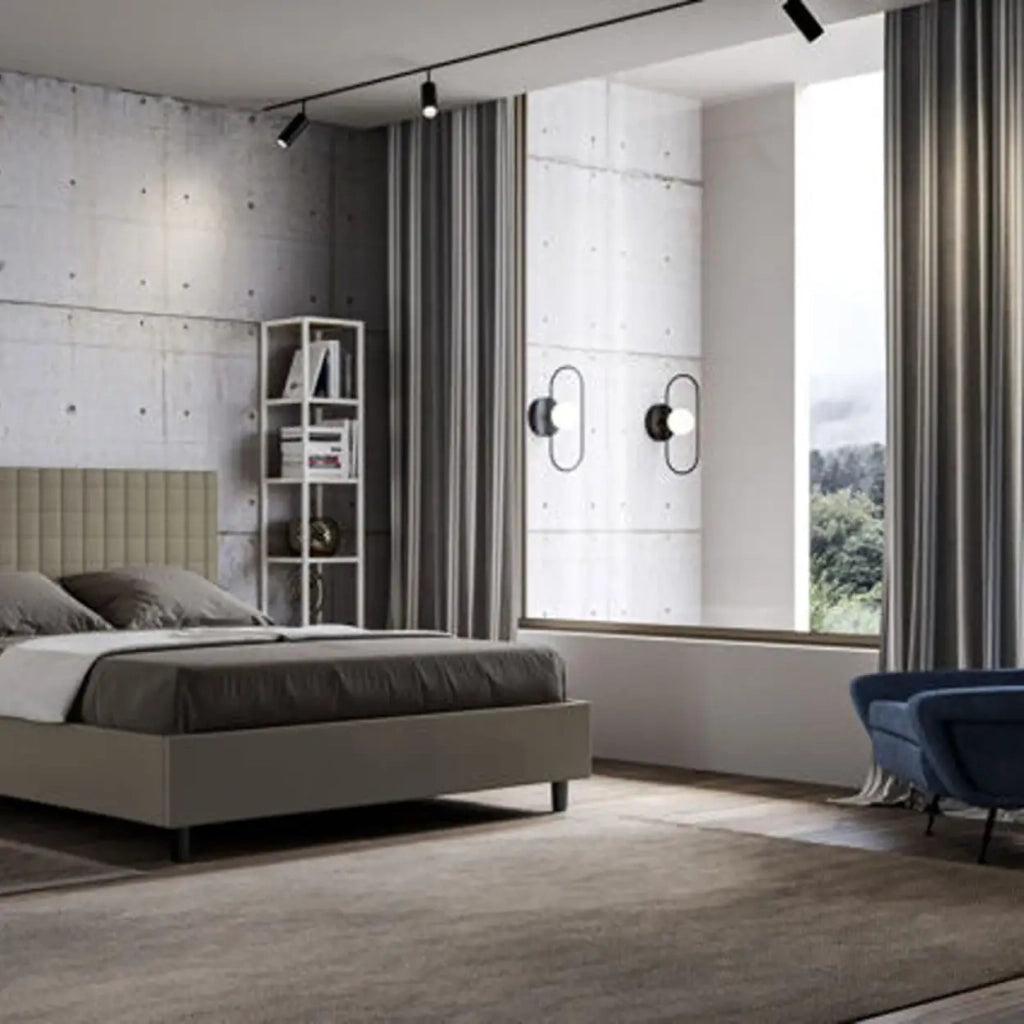 Letto matrimoniale con rete imbottito 160x210 similpelle cappuccino Sunny