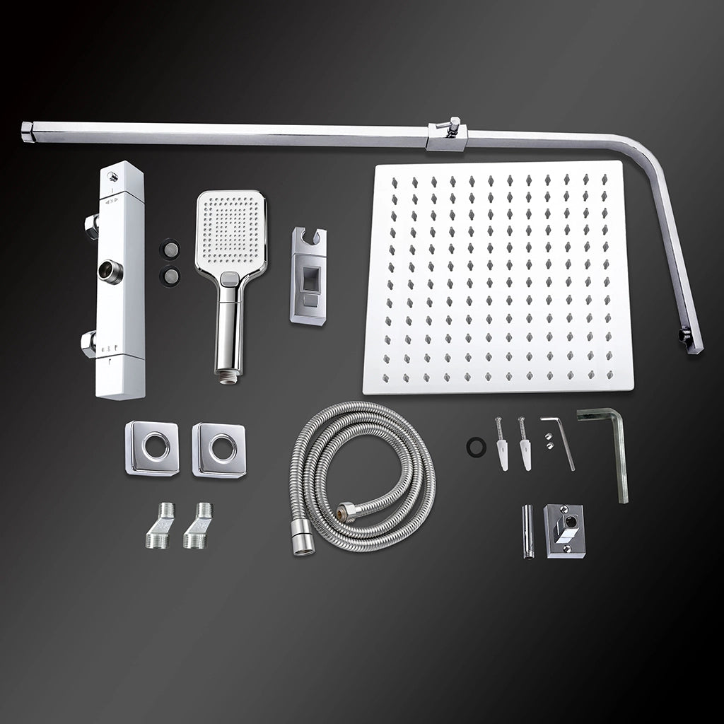 Grande soffione doccia 30x30cm con miscelatore termostatico e doccetta a 3 modi di getti, cromo