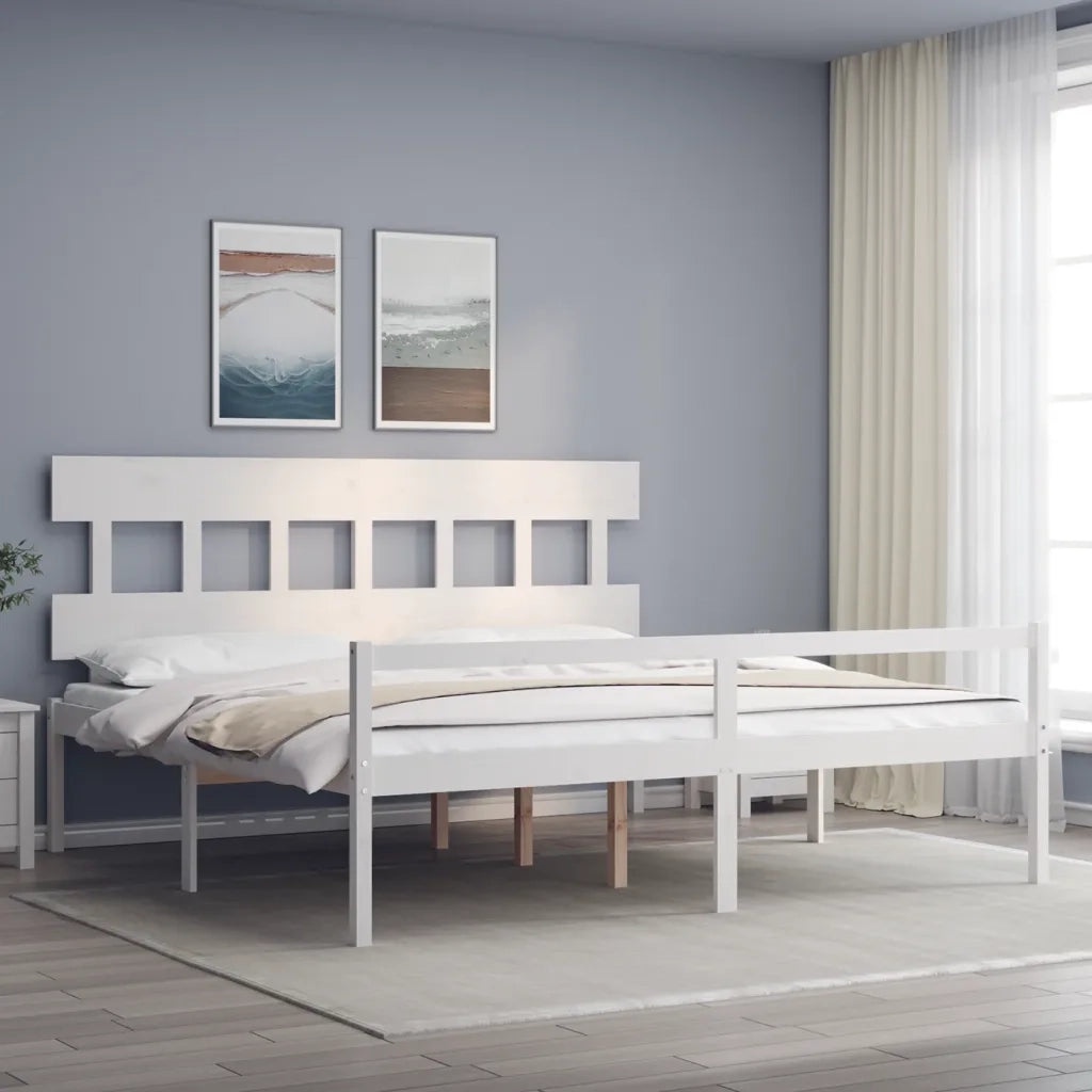 Letto matrimoniale | Letto per adulti | Letto per Anziani con Testiera Bianco 200x200 cm Legno Massello
