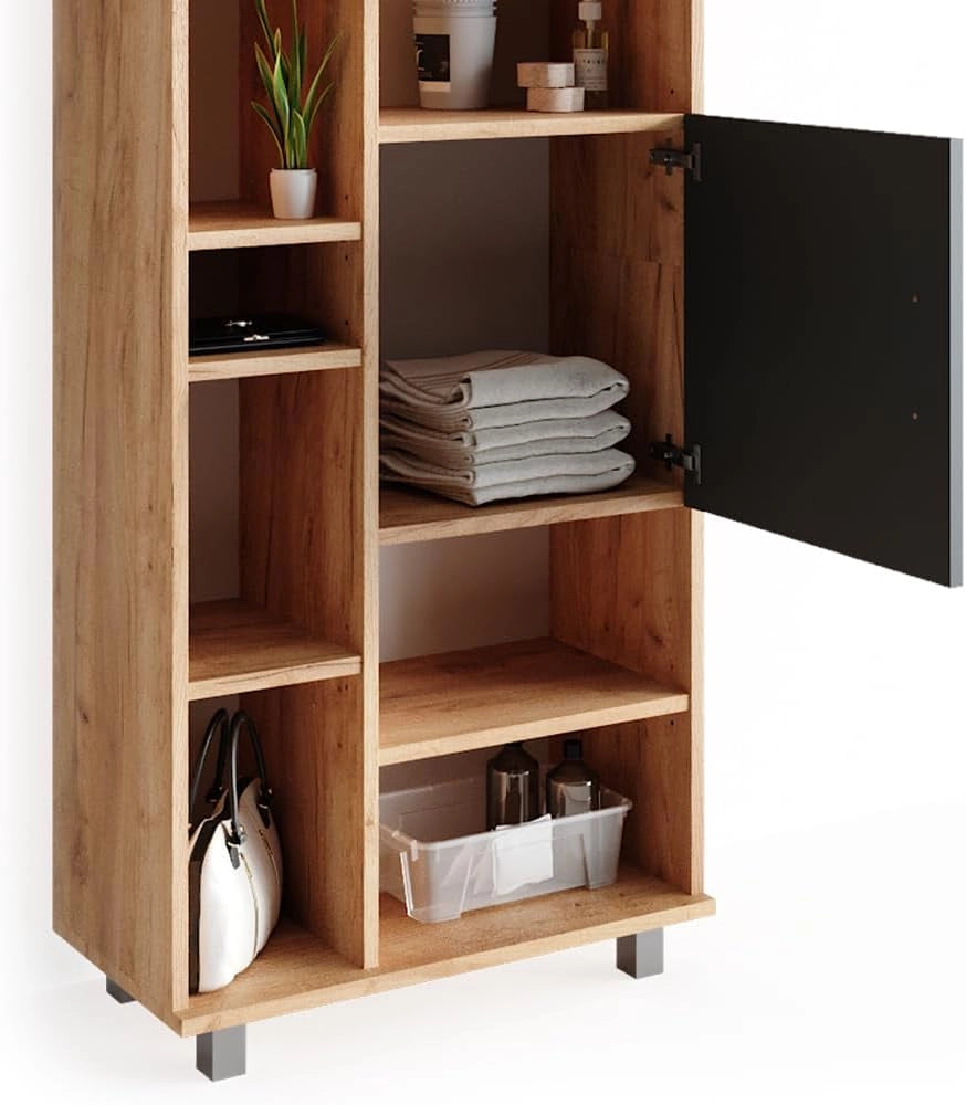 Set mobili bagno Ilias, Rovere, 60 cm, composto da mobile sottolavabo, specchiera e colonna alta