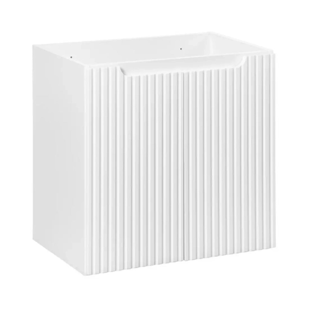 Ensemble VANO bianco 60cm: mobile sottolavabo con ante + piano per lavabo bianco + lavabo da appoggio scanalato bianco