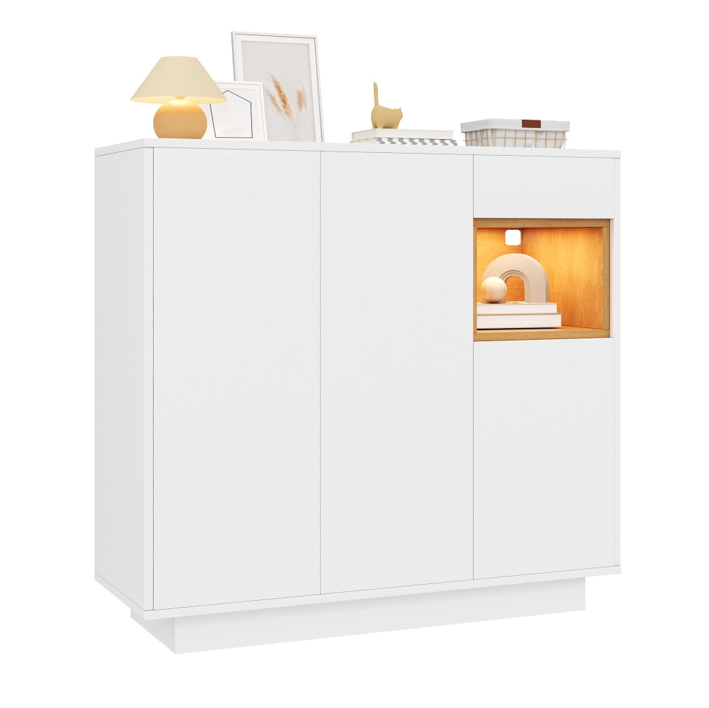 Scarpiera 105x39.5x100.5 cm con LED a 16 colori e ripiani regolabili in truciolato bianco e naturale