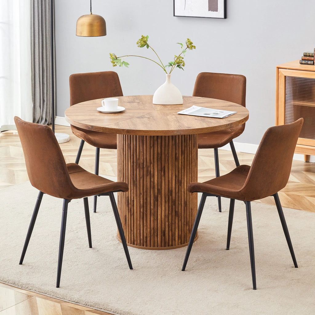 Tavolo da pranzo rotondo per 4 persone con 4 sedie, in MDF effetto legno e metallo, marrone e nero, Ø 100 cm