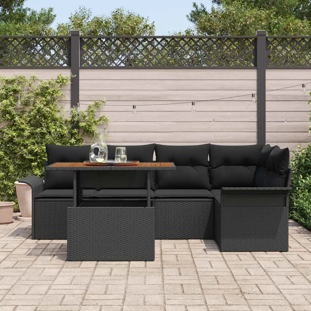 Set Divano da Giardino con archiviazione 6 pcs Nero Poly Rattan