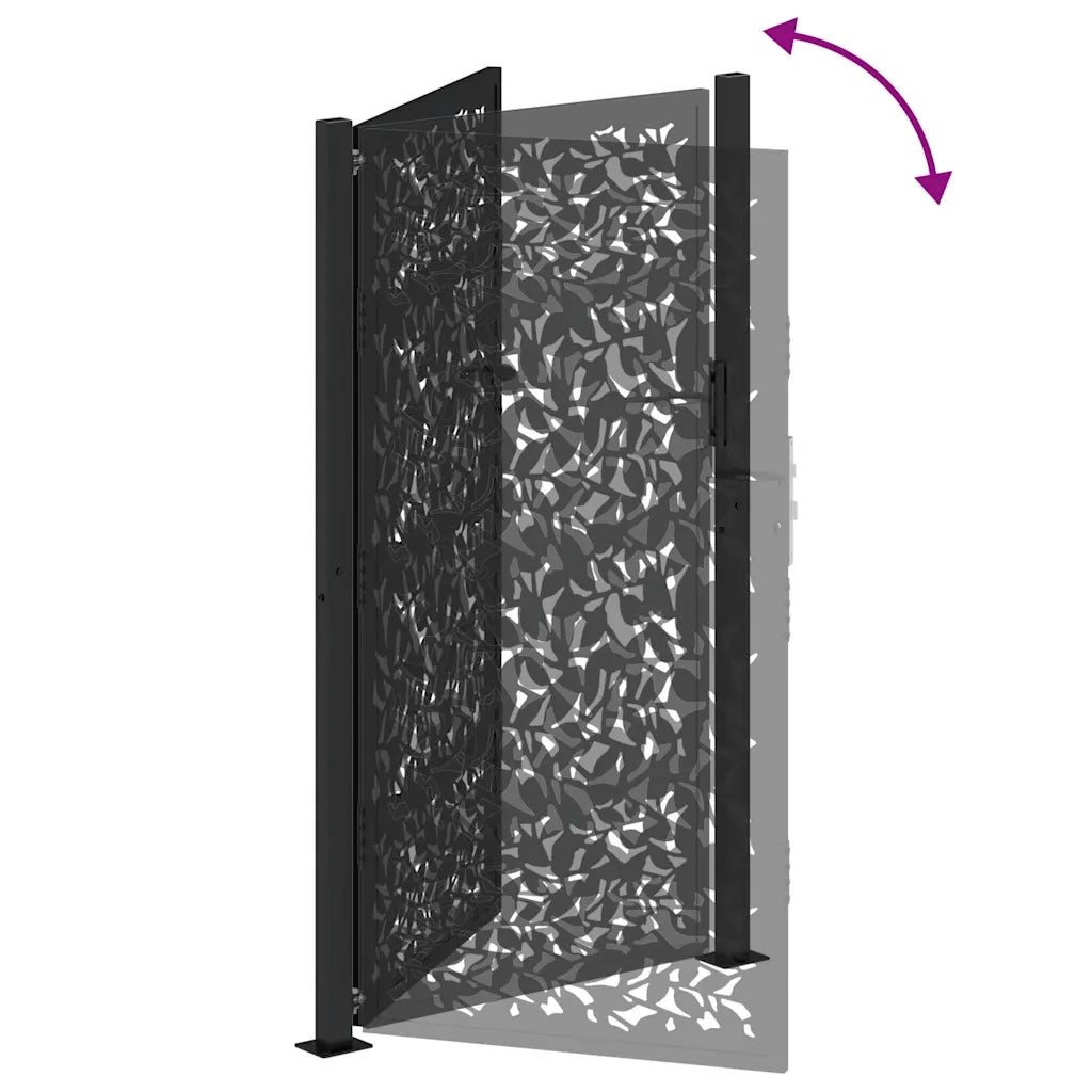 Cancello Giardino Nero 105x180 cm in Acciaio Design a Foglia