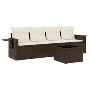 Set Divano da Giardino 5 pz | Set Salotto da Giardino con Cuscini Marrone in Polyrattan