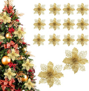 Fiori di Natale con glitter per decorazione dell'albero di Natale - set da 12 pezzi.