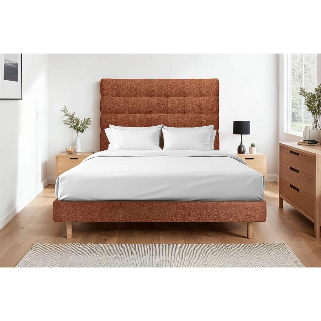 Letto 150x200 cm con testata imbottita - tessuto bouclé