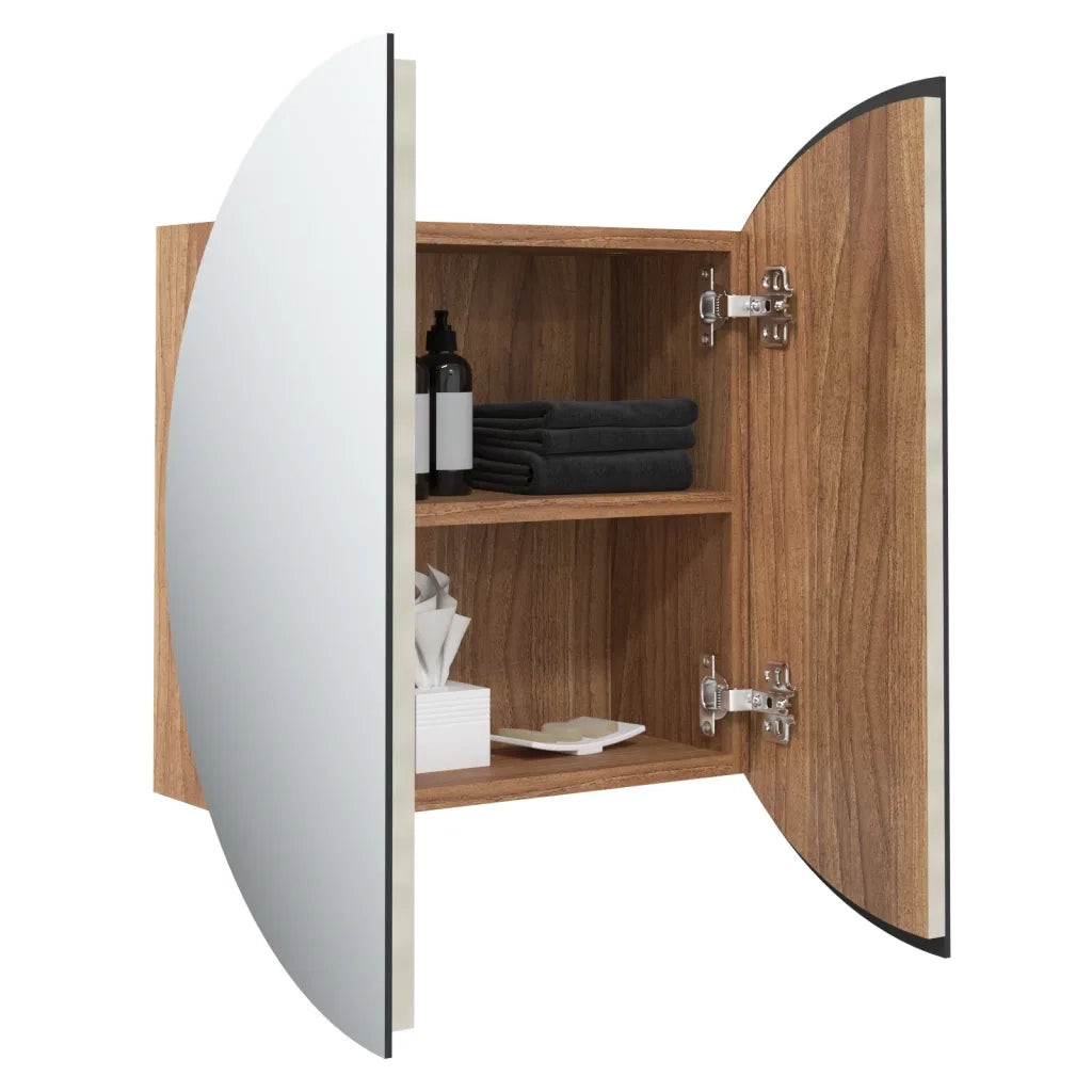 Armadio da Bagno con Specchio Rotondo e LED-Mobile bagno con specchio Rovere 40x40x17,5cm