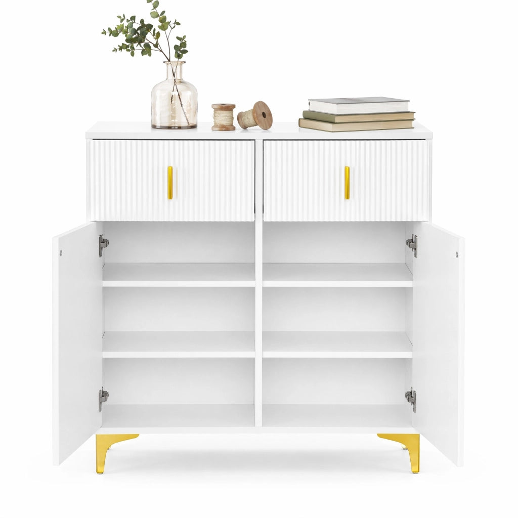 Credenza bianca con 2 ante; 2 cassetti e ripiani regolabili; 83x35x101 cm