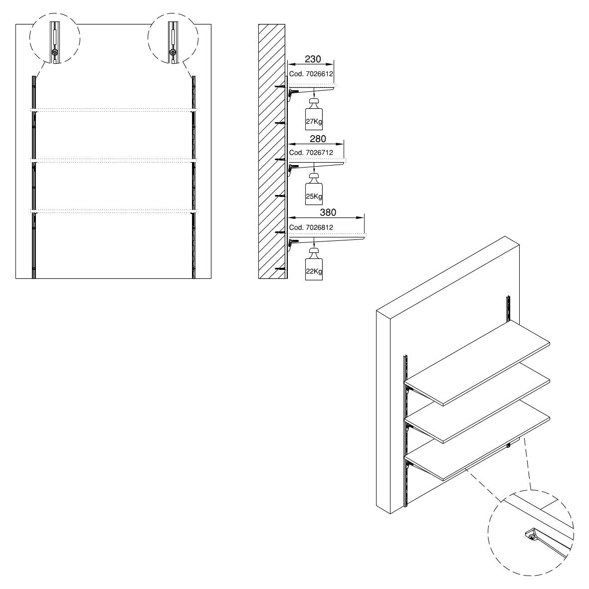 Kit per Fissaggio Mensole 280 mm in Acciaio Emuca Bianco