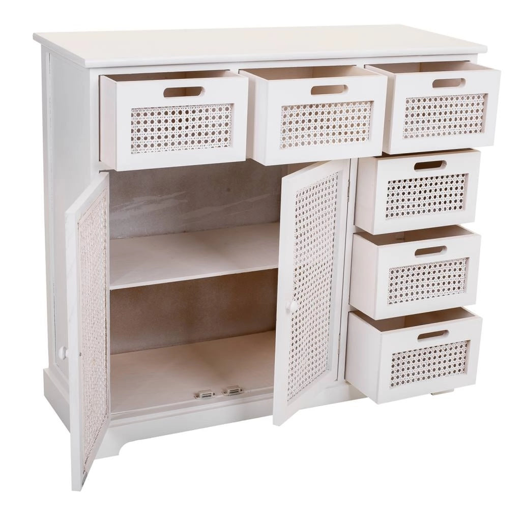 Credenza in legno e rete bianca 86x33x78,5h