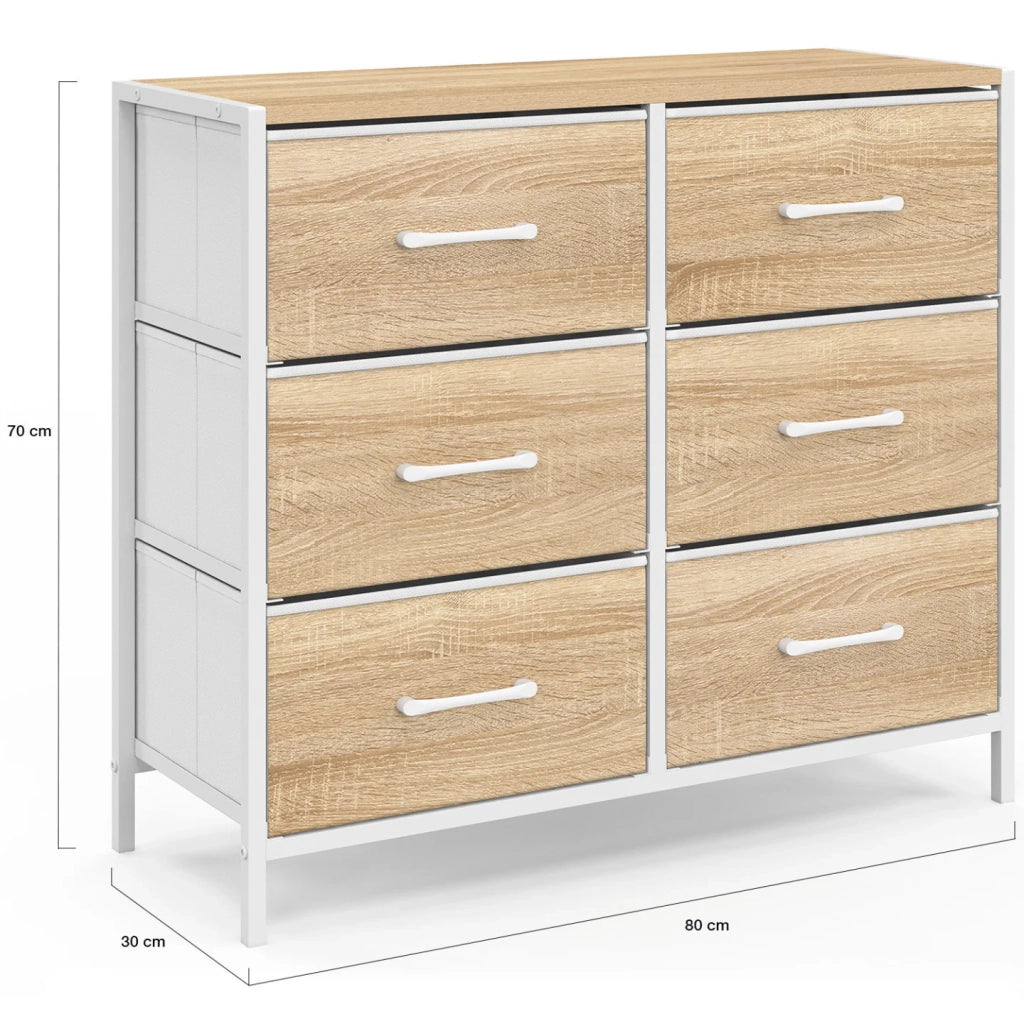 IDMarket - Cassettiera in tessuto a 6 cassetti UTAH 80 cm Mobile contenitore di design industriale in legno e bianco