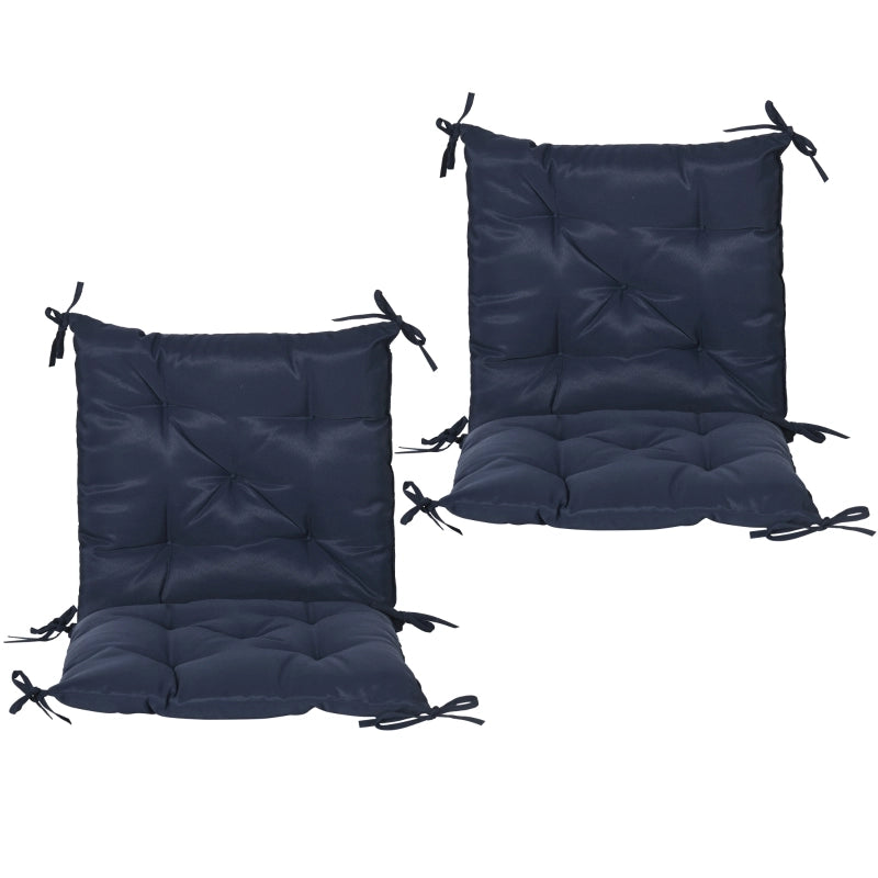 Set di 2 cuscini per sedia, 98 x 50 cm, con lacci, rivestimento in tessuto, spessore 8 cm, blu scuro.