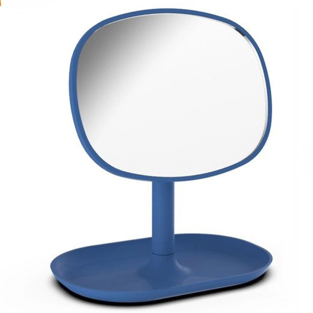 Trade Shop - Specchio Trucco Da Tavolo Blu 19.5cm Arredo Bagno Casa Con Vassoio Make Up 69865 -
