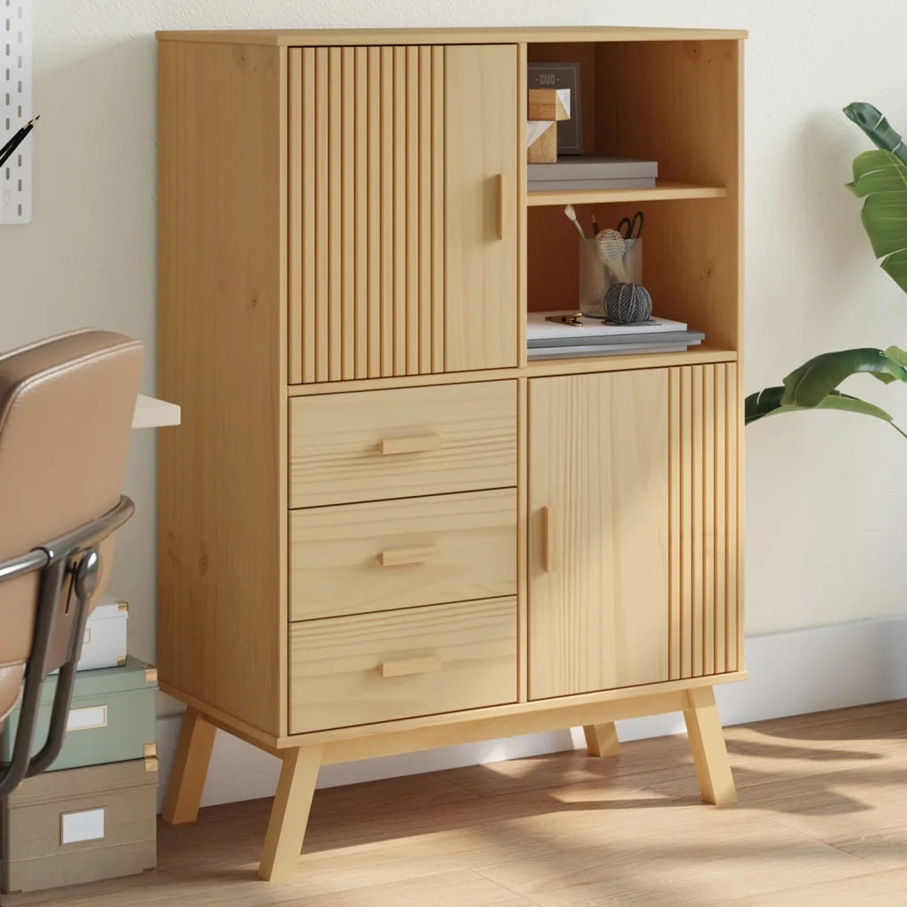 Credenza | Madia | Buffet da pranzo | Armadio da pranzo OLDEN Marrone 85x43x125 cm in Legno Massello di Pino