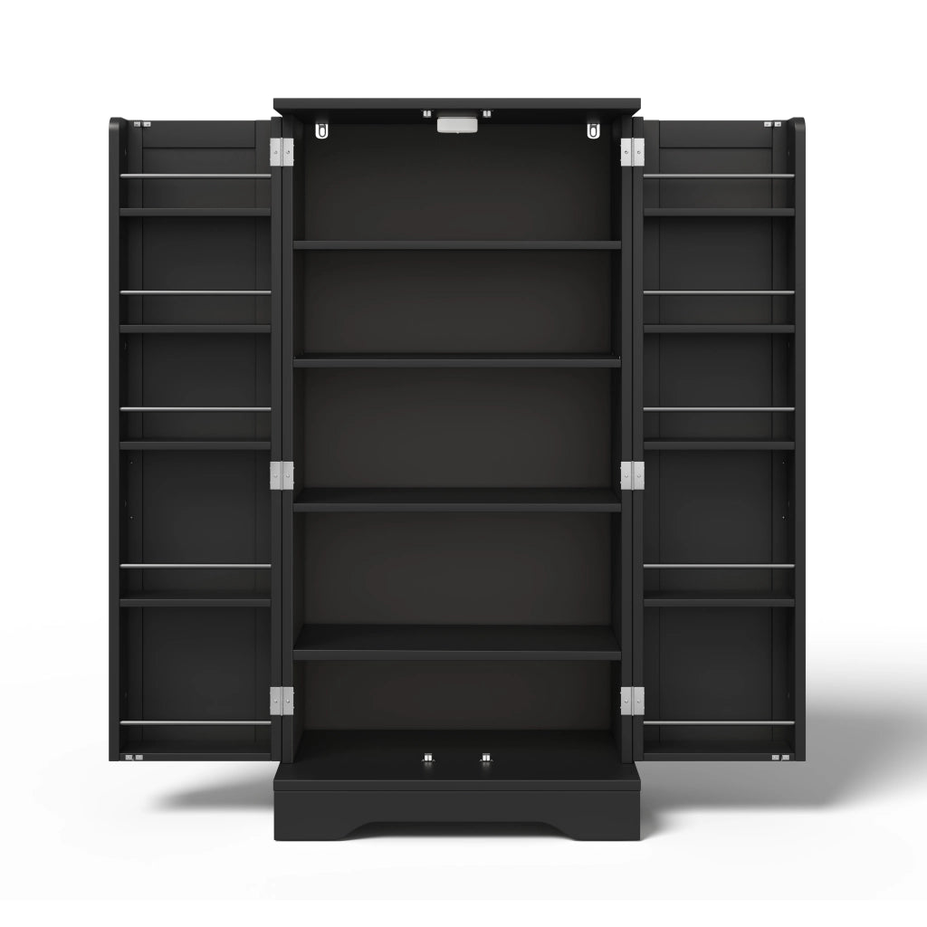 Armadio da cucina moderno 120x60x40 cm in MDF, mobile freestanding con LED sensor e ripiani regolabili, nero