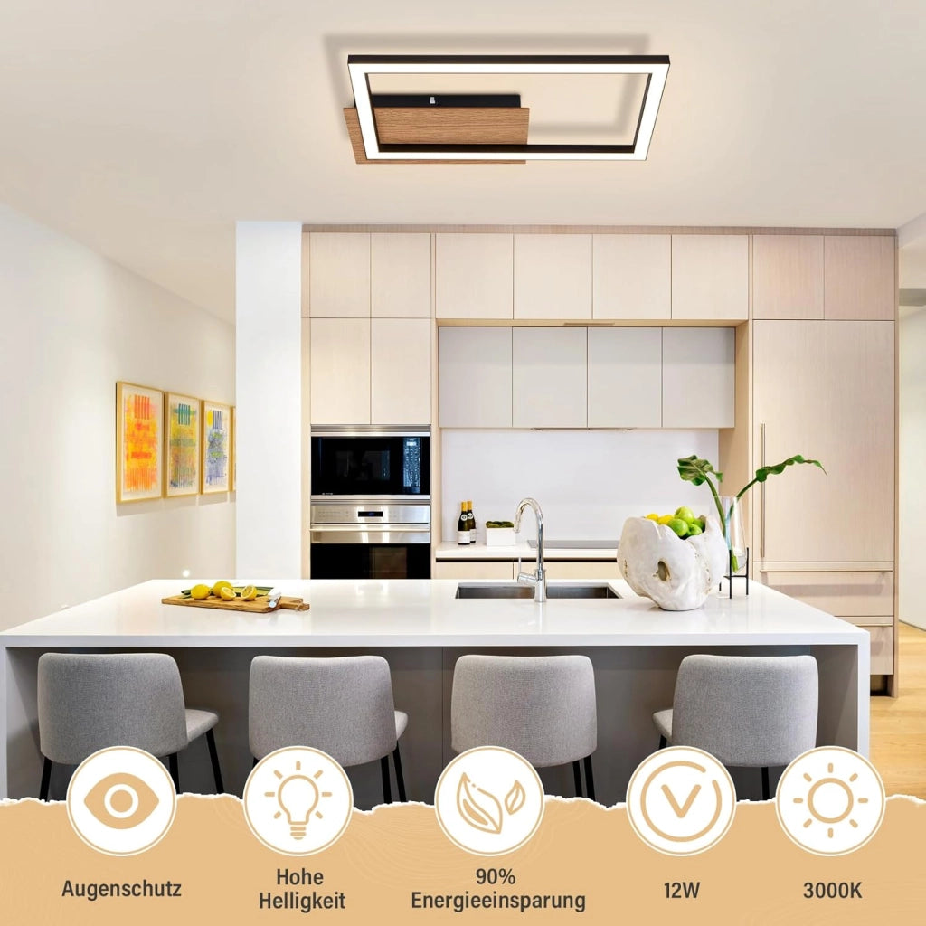 ZMH Lampada da Soffitto LED Moderna 12W Legno 3000K Luce Calda Rettangolare per Corridoio Ufficio Camera da Letto