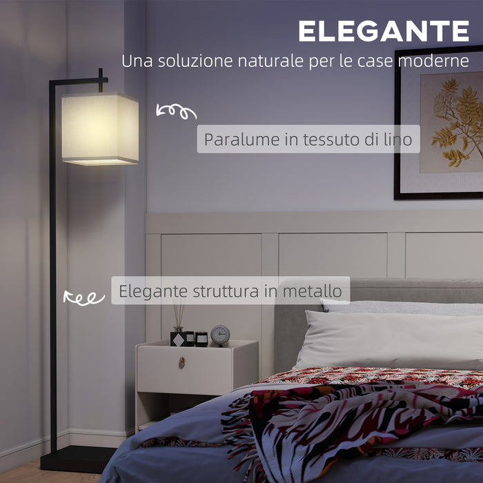 Lampada da Terra a LED con 10 Luminosità 9W e Telecomando 36x30x168 cm Paralume Effetto Lino Nero e Beige